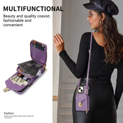 For iPhone 14 Plus Zipper Hardware Card Wallet Phone Case(Purple) - iPhone 14 Plus Cases by buy2fix | Online Shopping UK | buy2fix