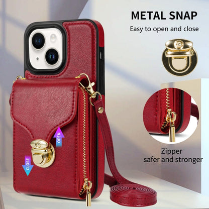 For iPhone 14 / 13 Zipper Hardware Card Wallet Phone Case(Red) - iPhone 14 Cases by buy2fix | Online Shopping UK | buy2fix