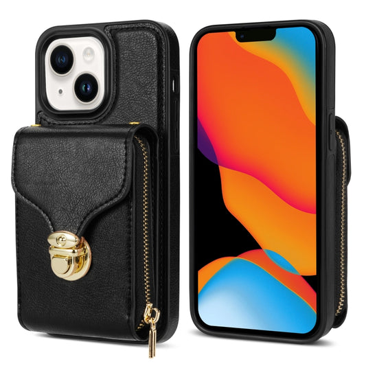 For iPhone 14 / 13 Zipper Hardware Card Wallet Phone Case(Black) - iPhone 14 Cases by buy2fix | Online Shopping UK | buy2fix