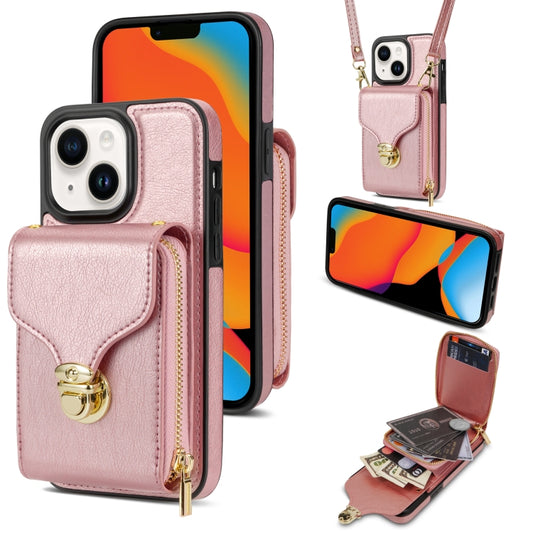 For iPhone 14 / 13 Zipper Hardware Card Wallet Phone Case(Rose Gold) - iPhone 14 Cases by buy2fix | Online Shopping UK | buy2fix