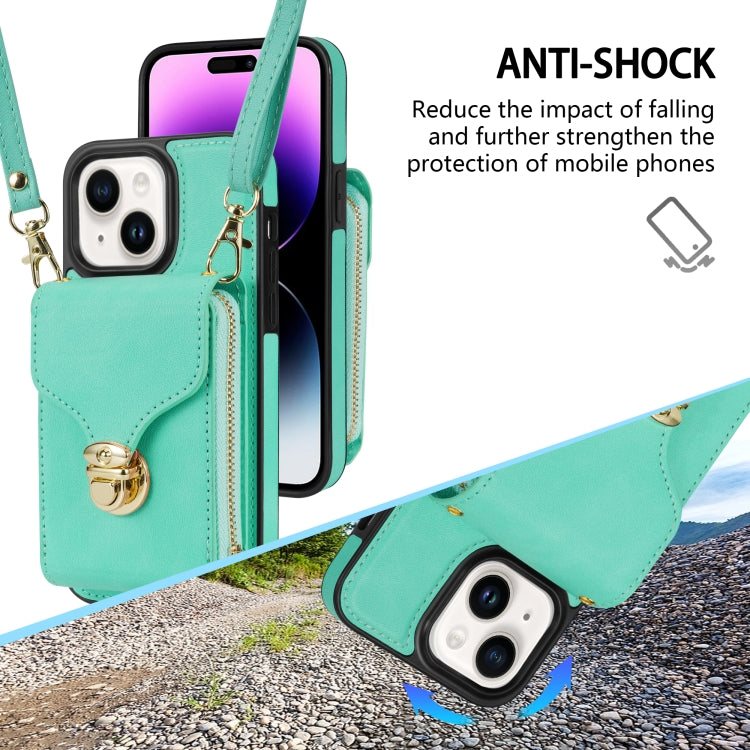 For iPhone 14 / 13 Zipper Hardware Card Wallet Phone Case(Mint Green) - iPhone 14 Cases by buy2fix | Online Shopping UK | buy2fix