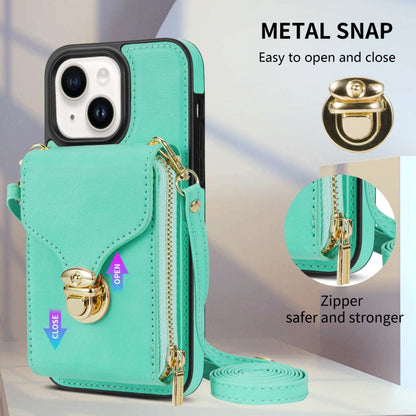 For iPhone 14 / 13 Zipper Hardware Card Wallet Phone Case(Mint Green) - iPhone 14 Cases by buy2fix | Online Shopping UK | buy2fix