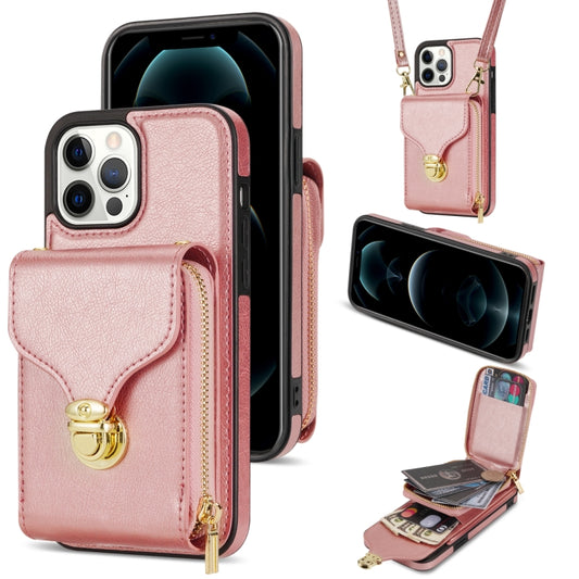 For iPhone 13 Pro Max Zipper Hardware Card Wallet Phone Case(Rose Gold) - iPhone 13 Pro Max Cases by buy2fix | Online Shopping UK | buy2fix