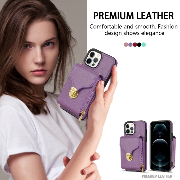 For iPhone 13 Pro Max Zipper Hardware Card Wallet Phone Case(Purple) - iPhone 13 Pro Max Cases by buy2fix | Online Shopping UK | buy2fix