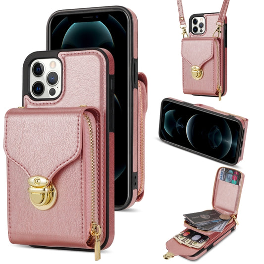 For iPhone 12 Pro Max Zipper Hardware Card Wallet Phone Case(Rose Gold) - iPhone 12 Pro Max Cases by buy2fix | Online Shopping UK | buy2fix