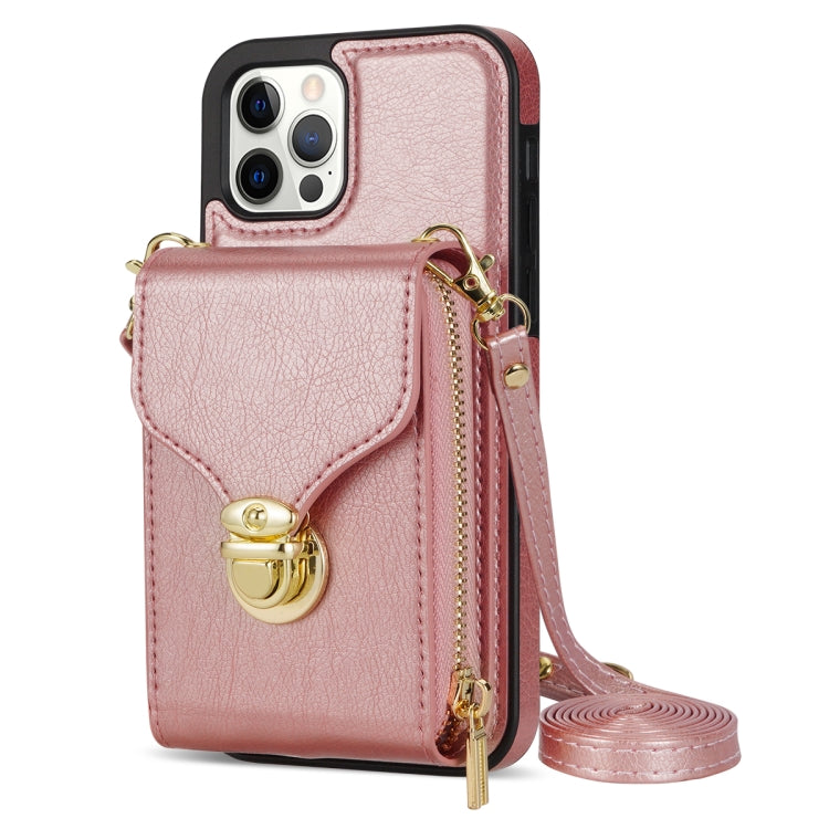 For iPhone 12 Pro Max Zipper Hardware Card Wallet Phone Case(Rose Gold) - iPhone 12 Pro Max Cases by buy2fix | Online Shopping UK | buy2fix