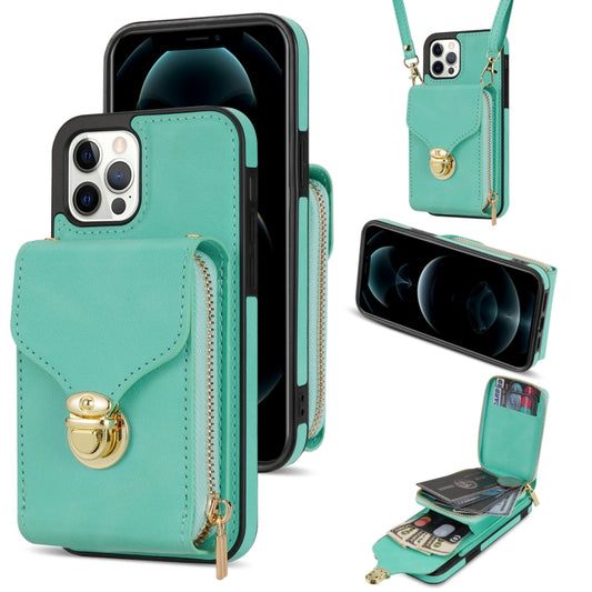 For iPhone 12 Pro Max Zipper Hardware Card Wallet Phone Case(Mint Green) - iPhone 12 Pro Max Cases by buy2fix | Online Shopping UK | buy2fix