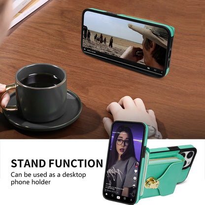 For iPhone 12 Pro Max Zipper Hardware Card Wallet Phone Case(Mint Green) - iPhone 12 Pro Max Cases by buy2fix | Online Shopping UK | buy2fix