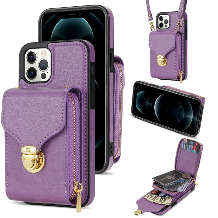 For iPhone 12 Pro Max Zipper Hardware Card Wallet Phone Case(Purple) - iPhone 12 Pro Max Cases by buy2fix | Online Shopping UK | buy2fix