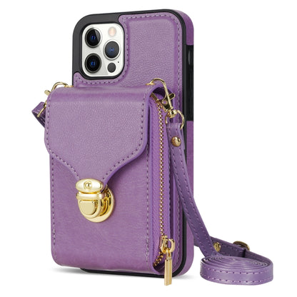 For iPhone 12 Pro Max Zipper Hardware Card Wallet Phone Case(Purple) - iPhone 12 Pro Max Cases by buy2fix | Online Shopping UK | buy2fix