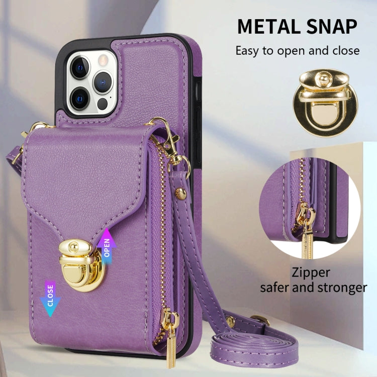 For iPhone 12 Pro Max Zipper Hardware Card Wallet Phone Case(Purple) - iPhone 12 Pro Max Cases by buy2fix | Online Shopping UK | buy2fix