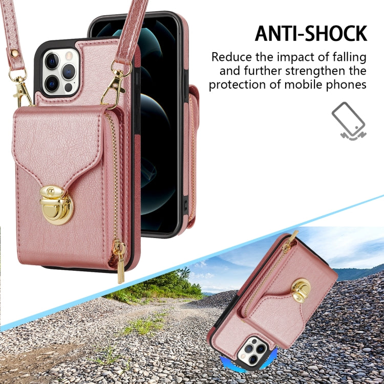 For iPhone 12 / 12 Pro Zipper Hardware Card Wallet Phone Case(Rose Gold) - iPhone 12 / 12 Pro Cases by buy2fix | Online Shopping UK | buy2fix
