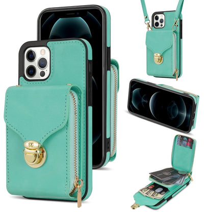 For iPhone 12 / 12 Pro Zipper Hardware Card Wallet Phone Case(Mint Green) - iPhone 12 / 12 Pro Cases by buy2fix | Online Shopping UK | buy2fix