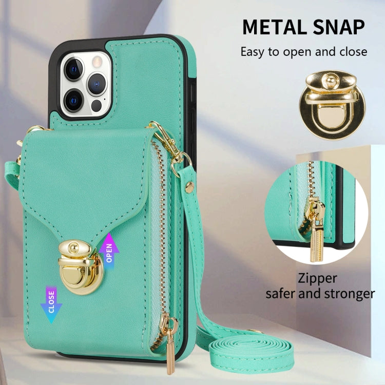 For iPhone 12 / 12 Pro Zipper Hardware Card Wallet Phone Case(Mint Green) - iPhone 12 / 12 Pro Cases by buy2fix | Online Shopping UK | buy2fix