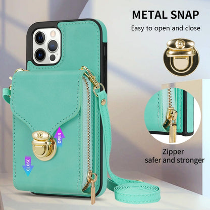 For iPhone 12 / 12 Pro Zipper Hardware Card Wallet Phone Case(Mint Green) - iPhone 12 / 12 Pro Cases by buy2fix | Online Shopping UK | buy2fix