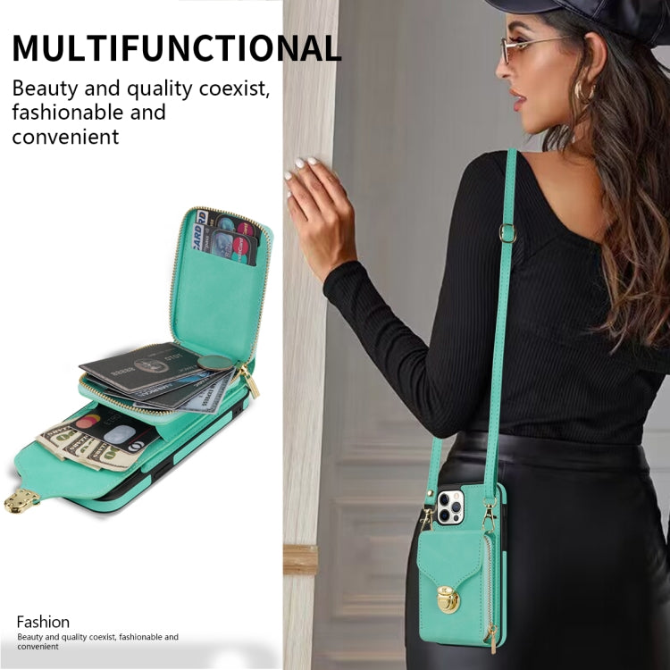For iPhone 12 / 12 Pro Zipper Hardware Card Wallet Phone Case(Mint Green) - iPhone 12 / 12 Pro Cases by buy2fix | Online Shopping UK | buy2fix