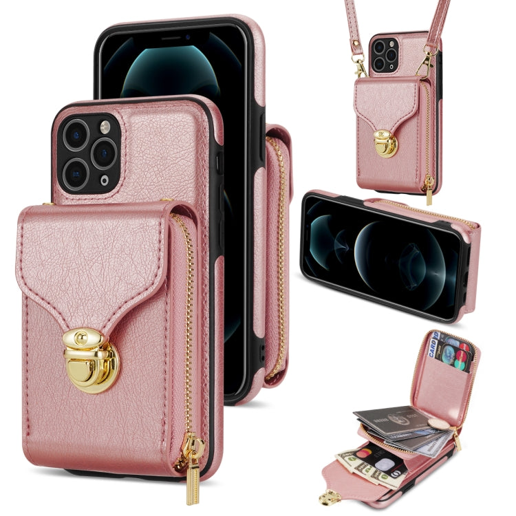 For iPhone 11 Pro Max Zipper Hardware Card Wallet Phone Case(Rose Gold) - iPhone 11 Pro Max Cases by buy2fix | Online Shopping UK | buy2fix