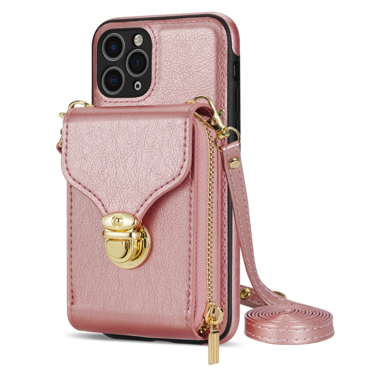 For iPhone 11 Pro Zipper Hardware Card Wallet Phone Case(Rose Gold) - iPhone 11 Pro Cases by buy2fix | Online Shopping UK | buy2fix