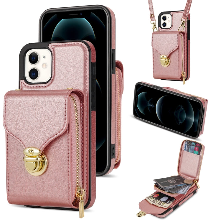 For iPhone 11 Zipper Hardware Card Wallet Phone Case(Rose Gold) - iPhone 11 Cases by buy2fix | Online Shopping UK | buy2fix