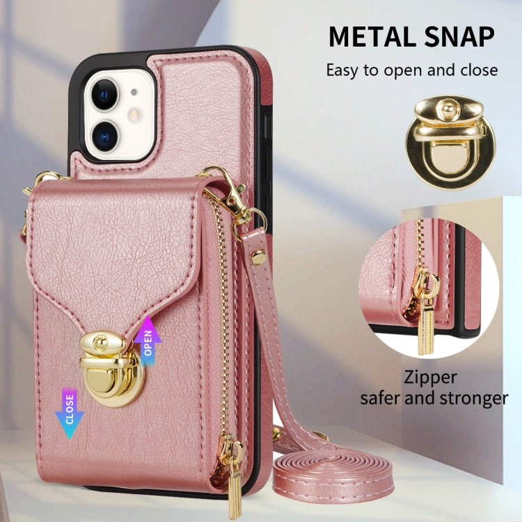 For iPhone 11 Zipper Hardware Card Wallet Phone Case(Rose Gold) - iPhone 11 Cases by buy2fix | Online Shopping UK | buy2fix