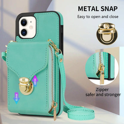 For iPhone 11 Zipper Hardware Card Wallet Phone Case(Mint Green) - iPhone 11 Cases by buy2fix | Online Shopping UK | buy2fix