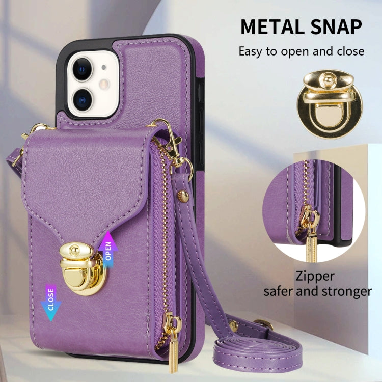 For iPhone 11 Zipper Hardware Card Wallet Phone Case(Purple) - iPhone 11 Cases by buy2fix | Online Shopping UK | buy2fix