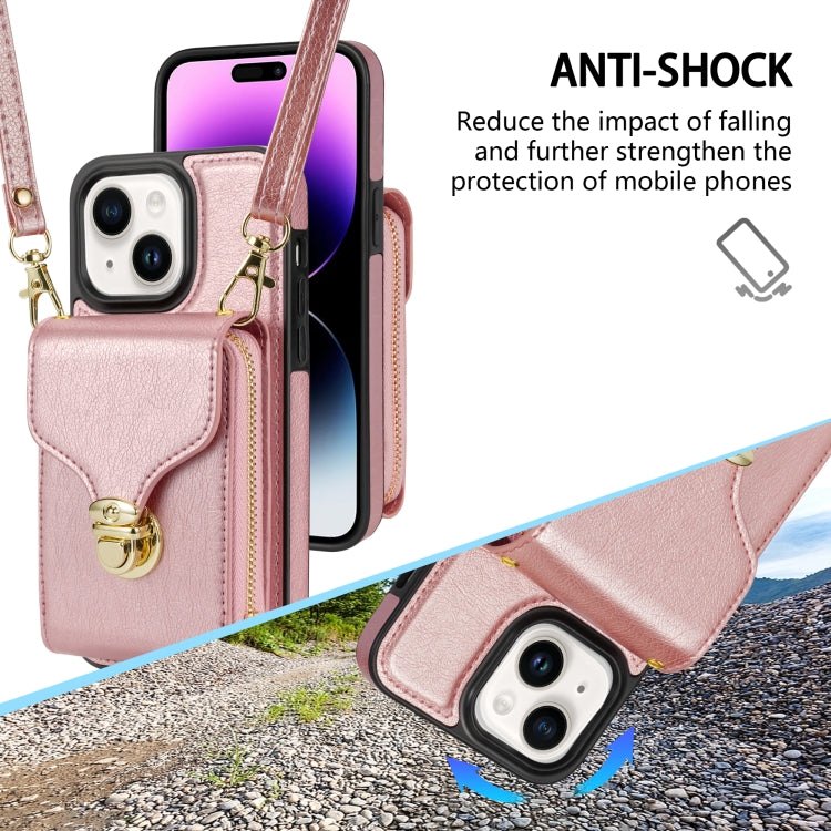For iPhone 13 mini Zipper Hardware Card Wallet Phone Case(Rose Gold) - iPhone 13 mini Cases by buy2fix | Online Shopping UK | buy2fix