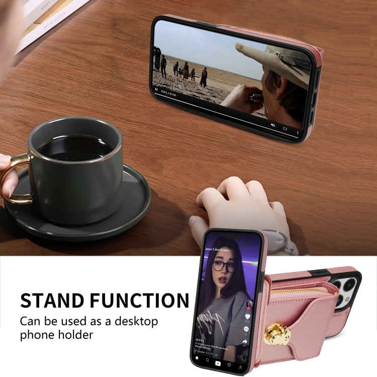 For iPhone 13 mini Zipper Hardware Card Wallet Phone Case(Rose Gold) - iPhone 13 mini Cases by buy2fix | Online Shopping UK | buy2fix