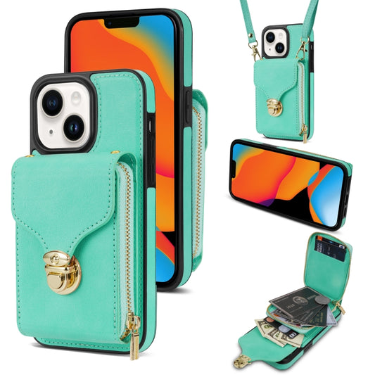 For iPhone 13 mini Zipper Hardware Card Wallet Phone Case(Mint Green) - iPhone 13 mini Cases by buy2fix | Online Shopping UK | buy2fix