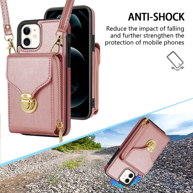 For iPhone 12 mini Zipper Hardware Card Wallet Phone Case(Rose Gold) - iPhone 12 mini Cases by buy2fix | Online Shopping UK | buy2fix