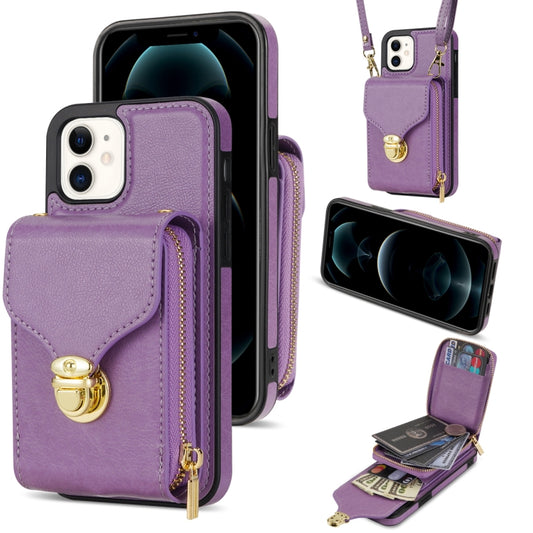 For iPhone 12 mini Zipper Hardware Card Wallet Phone Case(Purple) - iPhone 12 mini Cases by buy2fix | Online Shopping UK | buy2fix