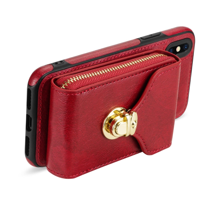 For iPhone XS Max Zipper Hardware Card Wallet Phone Case(Red) - More iPhone Cases by buy2fix | Online Shopping UK | buy2fix