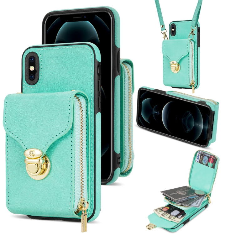 For iPhone XS Max Zipper Hardware Card Wallet Phone Case(Mint Green) - More iPhone Cases by buy2fix | Online Shopping UK | buy2fix