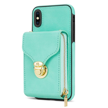 For iPhone XS Max Zipper Hardware Card Wallet Phone Case(Mint Green) - More iPhone Cases by buy2fix | Online Shopping UK | buy2fix