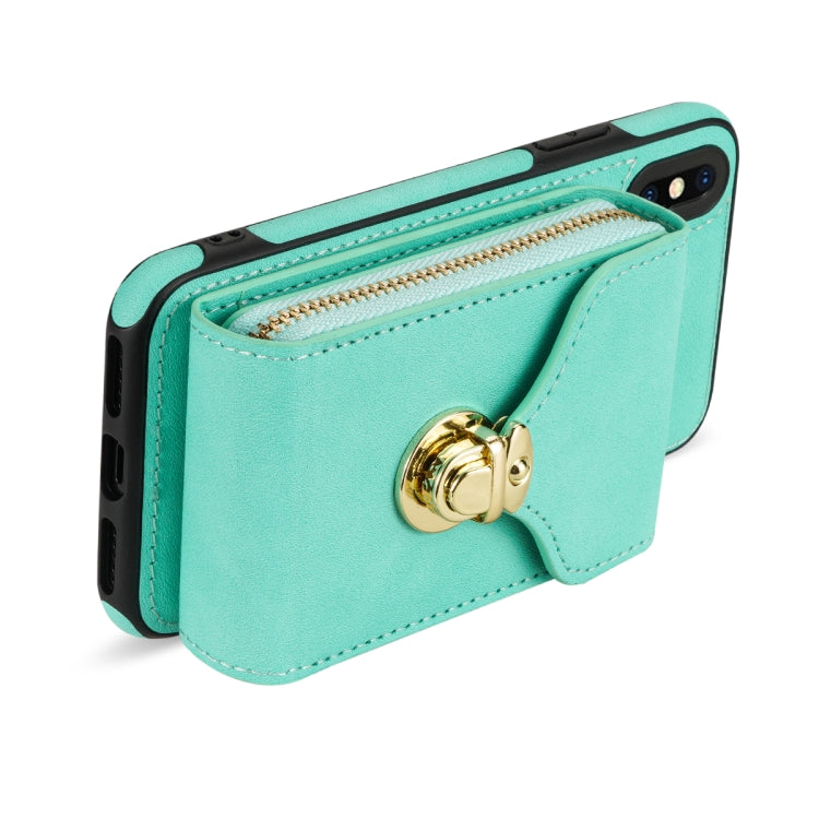 For iPhone XS Max Zipper Hardware Card Wallet Phone Case(Mint Green) - More iPhone Cases by buy2fix | Online Shopping UK | buy2fix