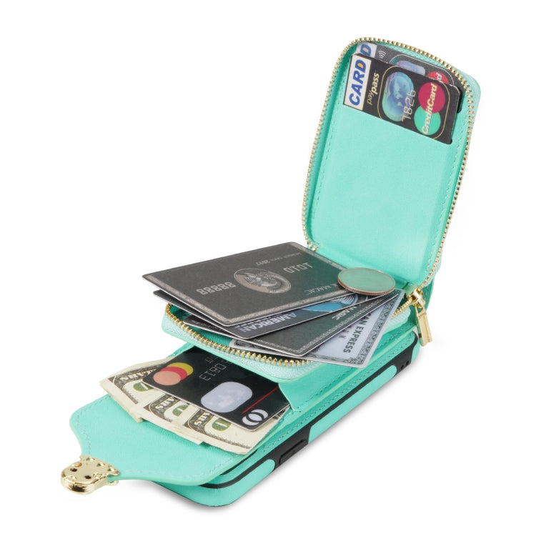 For iPhone XS Max Zipper Hardware Card Wallet Phone Case(Mint Green) - More iPhone Cases by buy2fix | Online Shopping UK | buy2fix