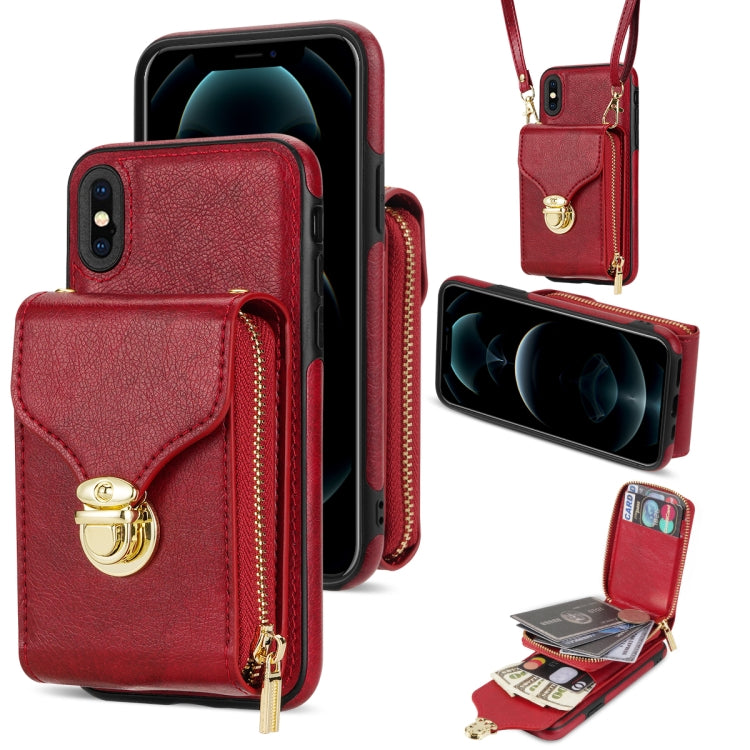 For iPhone XS / X Zipper Hardware Card Wallet Phone Case(Red) - More iPhone Cases by buy2fix | Online Shopping UK | buy2fix