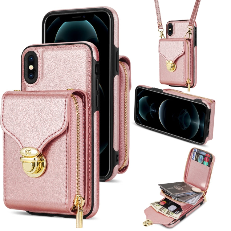 For iPhone XS / X Zipper Hardware Card Wallet Phone Case(Rose Gold) - More iPhone Cases by buy2fix | Online Shopping UK | buy2fix