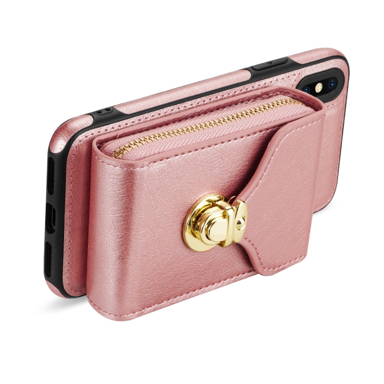For iPhone XS / X Zipper Hardware Card Wallet Phone Case(Rose Gold) - More iPhone Cases by buy2fix | Online Shopping UK | buy2fix