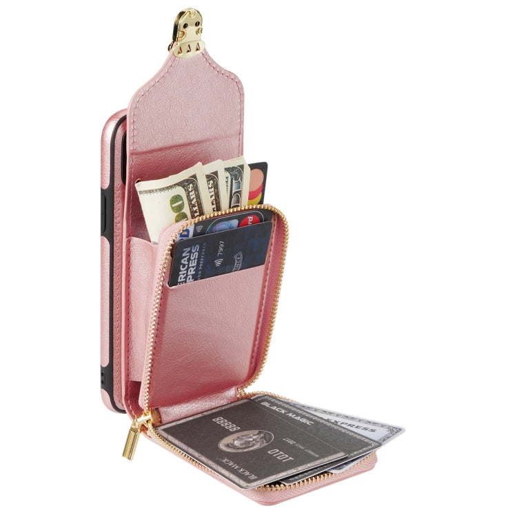 For iPhone XS / X Zipper Hardware Card Wallet Phone Case(Rose Gold) - More iPhone Cases by buy2fix | Online Shopping UK | buy2fix