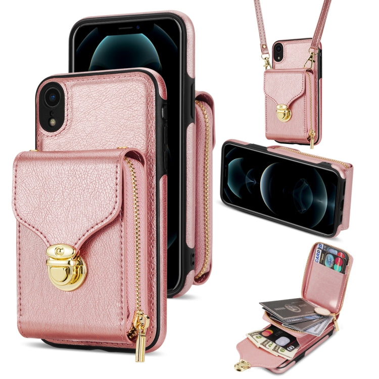 For iPhone XR Zipper Hardware Card Wallet Phone Case(Rose Gold) - More iPhone Cases by buy2fix | Online Shopping UK | buy2fix