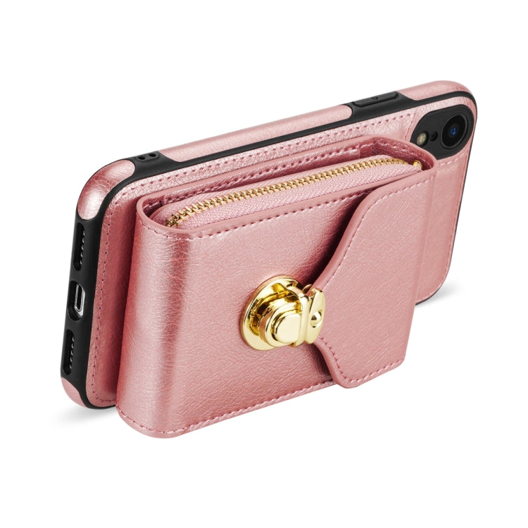 For iPhone XR Zipper Hardware Card Wallet Phone Case(Rose Gold) - More iPhone Cases by buy2fix | Online Shopping UK | buy2fix