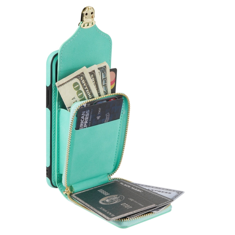 For iPhone XR Zipper Hardware Card Wallet Phone Case(Mint Green) - More iPhone Cases by buy2fix | Online Shopping UK | buy2fix