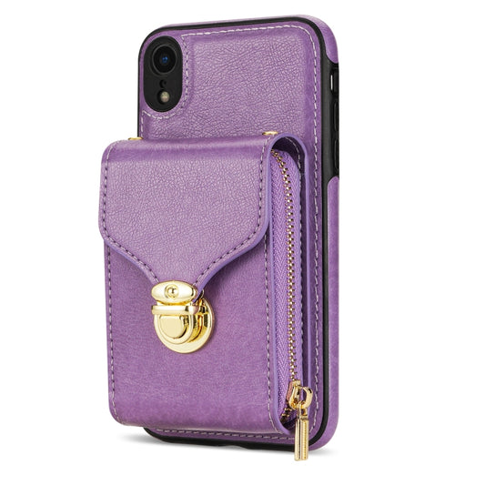 For iPhone XR Zipper Hardware Card Wallet Phone Case(Purple) - More iPhone Cases by buy2fix | Online Shopping UK | buy2fix
