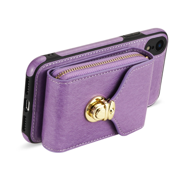 For iPhone XR Zipper Hardware Card Wallet Phone Case(Purple) - More iPhone Cases by buy2fix | Online Shopping UK | buy2fix