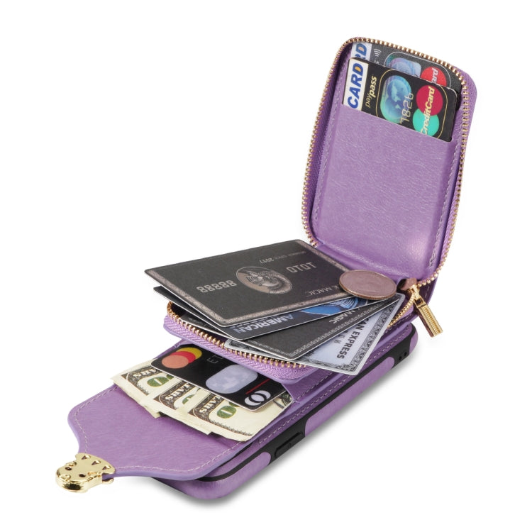 For iPhone XR Zipper Hardware Card Wallet Phone Case(Purple) - More iPhone Cases by buy2fix | Online Shopping UK | buy2fix