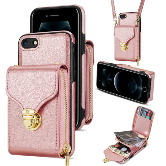 For iPhone SE 2022 / SE 2020 / 8 / 7 Zipper Hardware Card Wallet Phone Case(Rose Gold) - iPhone SE 2022 / 2020 / 8 / 7 Cases by buy2fix | Online Shopping UK | buy2fix