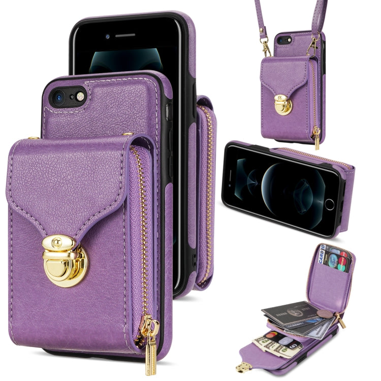For iPhone SE 2022 / SE 2020 / 8 / 7 Zipper Hardware Card Wallet Phone Case(Purple) - iPhone SE 2022 / 2020 / 8 / 7 Cases by buy2fix | Online Shopping UK | buy2fix