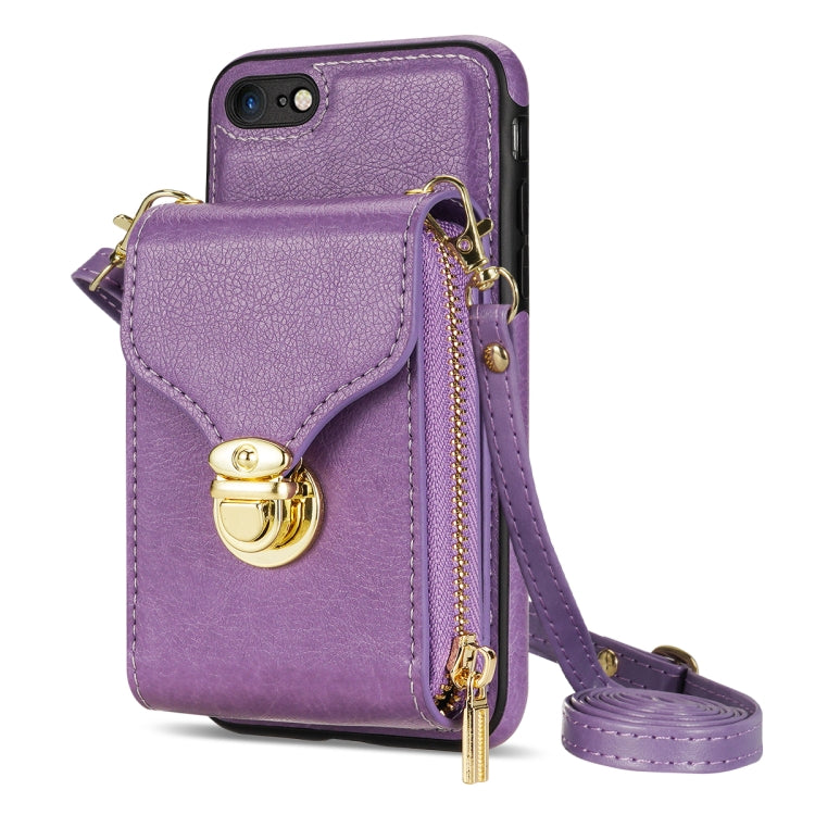 For iPhone SE 2022 / SE 2020 / 8 / 7 Zipper Hardware Card Wallet Phone Case(Purple) - iPhone SE 2022 / 2020 / 8 / 7 Cases by buy2fix | Online Shopping UK | buy2fix