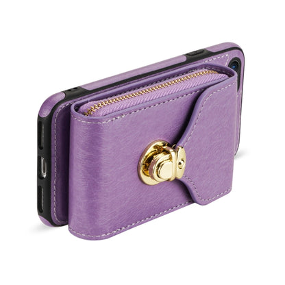 For iPhone SE 2022 / SE 2020 / 8 / 7 Zipper Hardware Card Wallet Phone Case(Purple) - iPhone SE 2022 / 2020 / 8 / 7 Cases by buy2fix | Online Shopping UK | buy2fix